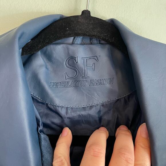 Superlative Fashion SF Italian Luxury Bomber Jacket Mens M Suede Zip Up Blue NWT - Picture 4 of 14